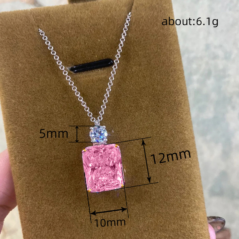 Sterg Sier Chain Pendant Necklace Women, Pink Square Dia Designer Jewelry with Cubic Zirconia Crystals Heart Cross Drop Charm, Gift for Her 4
