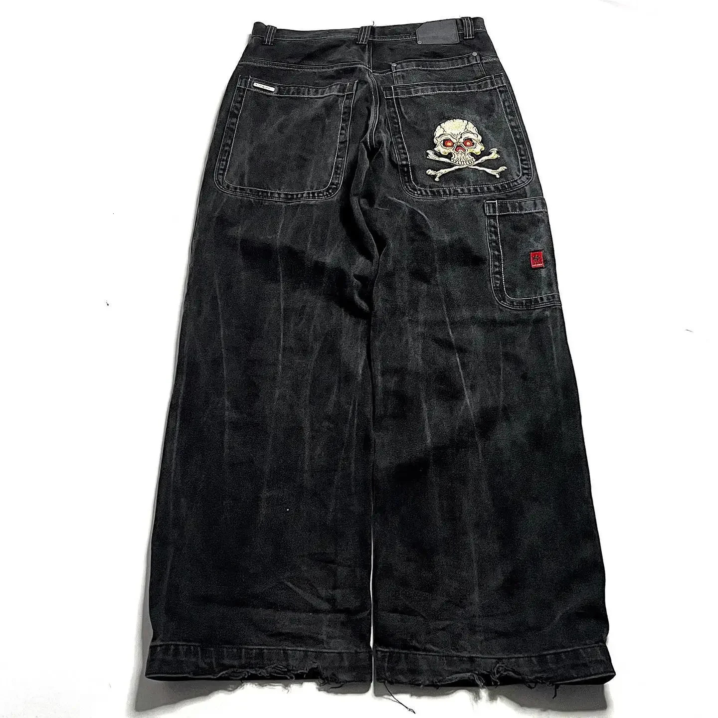 JNCO Jeans Harajuku Hip Hop Retro Skull Graphic Embroidered Baggy Denim Pants Y2K Men Women Goth High Waist Wide Trousers 240530