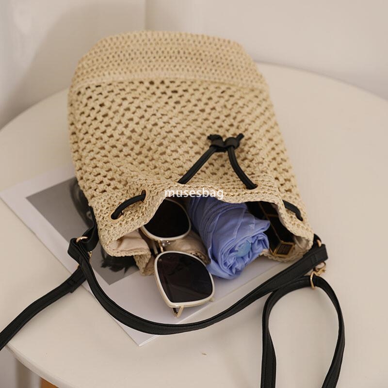 Designer's straw woven bag large capacity crossbody bucket bag beach bag casual men's luxury shoulder bag fashionable weaving high-quality m