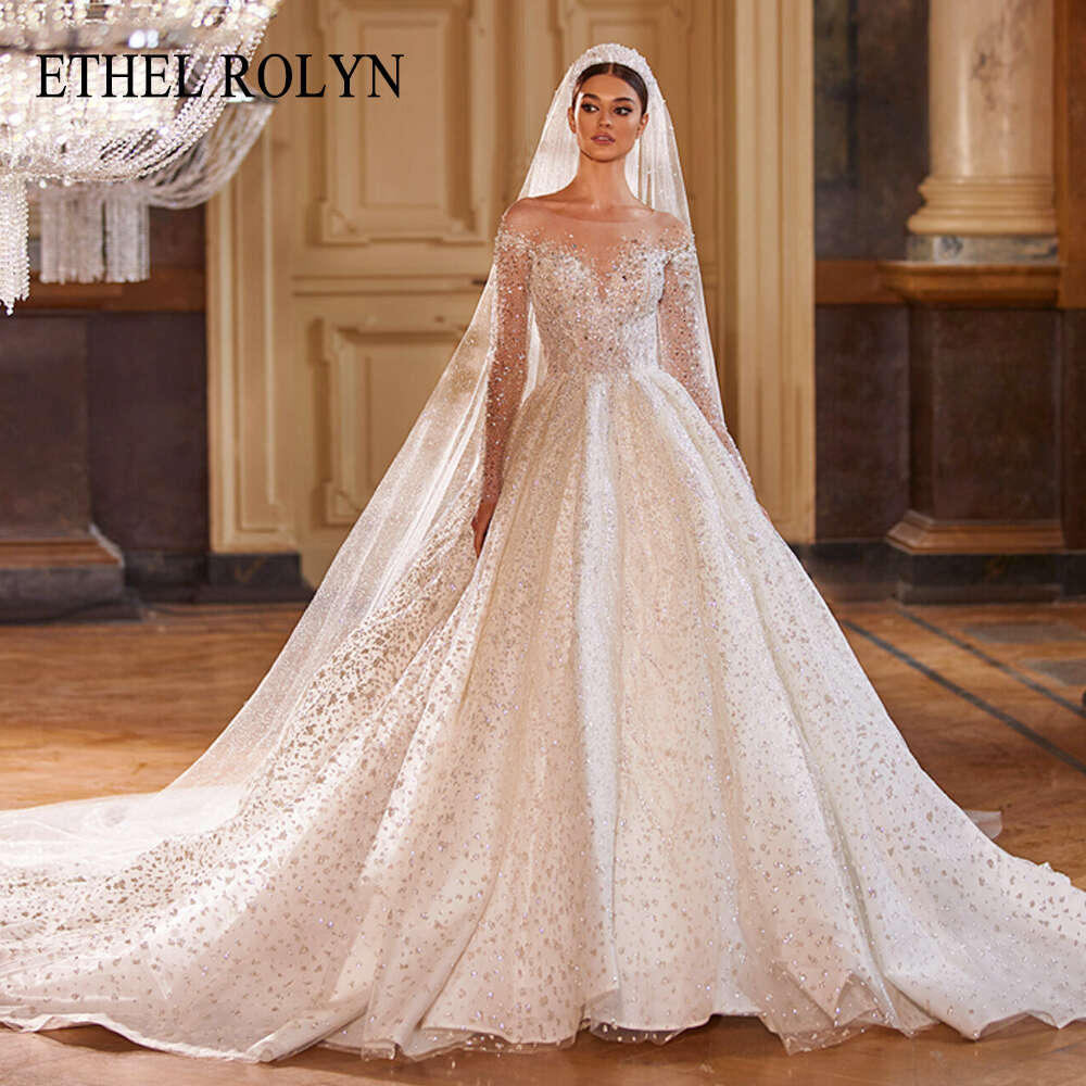 ETHEL ROLYN Wedding Dress For Women 2024 New Glitter Long Sleeve Princess Beading Backless Bridal Gown Vestidos De Novia