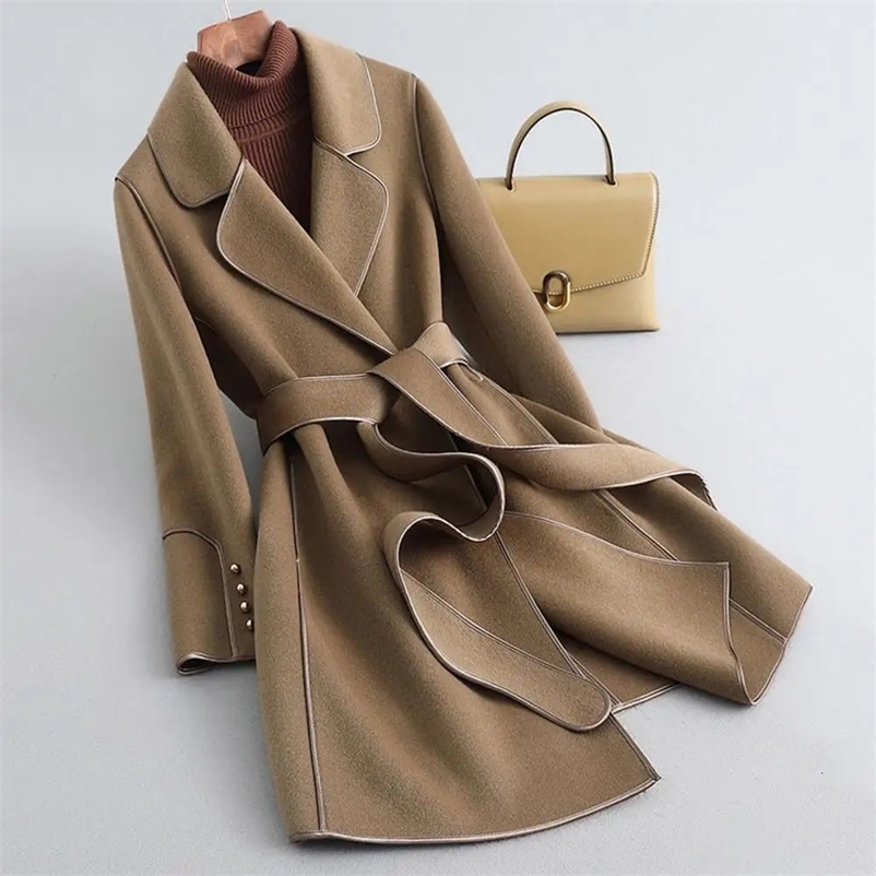 Women's Wool Blends Korean Hepburn Coat Women Woolen Coat Double-sided Woolen Jacket Cashmere Woolen Jacket Trench Coat Autumn Winter Female Outw