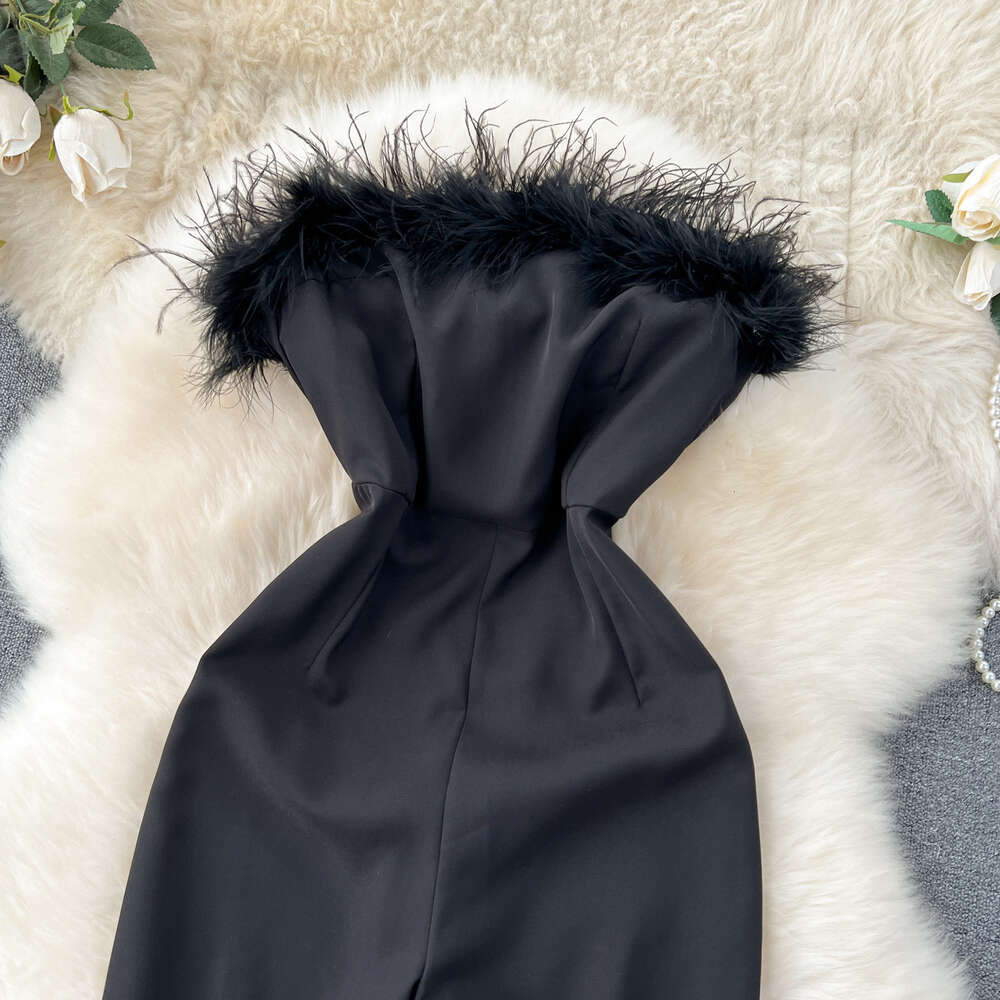 High end and fashionable flared pants for women with a sense of luxury and design plush strapless jumpsuit