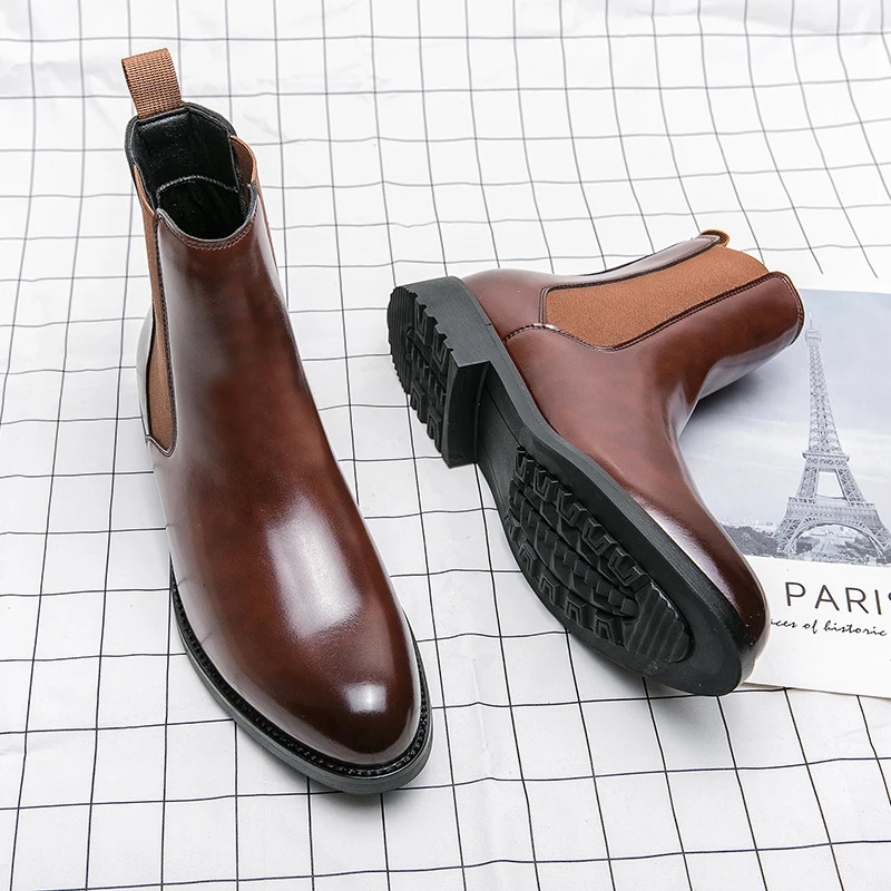 British Style Chelsea Boots Men Mid Calf Dress Shoes Business Formal Ankle Boots Antumn Bota Masculina Split Leather Shoes 240605