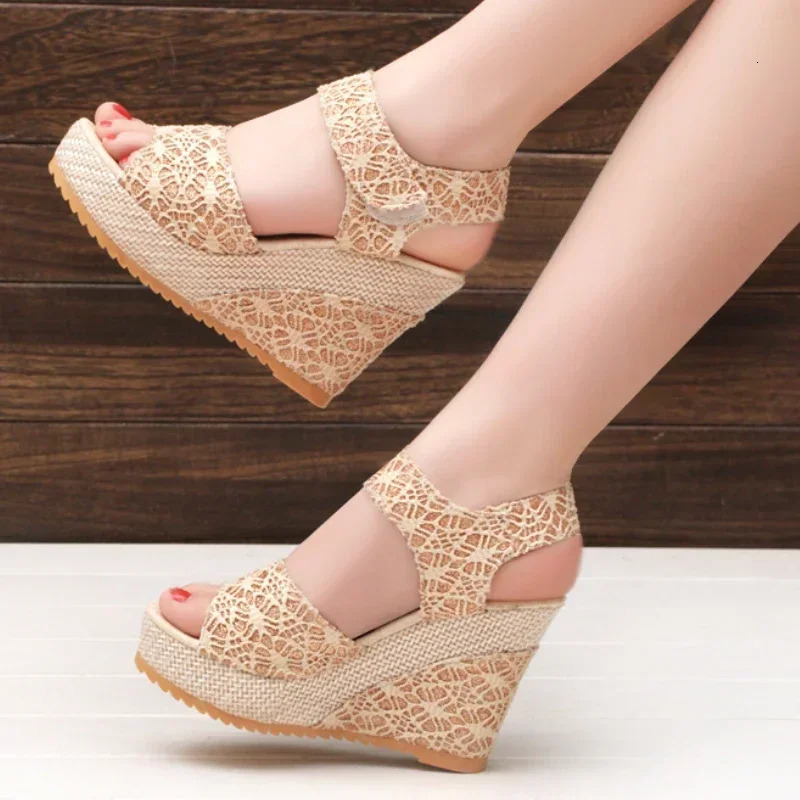 Womens Wedges Sandals 2024 Summer Fashion Mesh Peep Toe Platform High Heel Women Sandals Sexy Party Dress Women Sandalias 240605