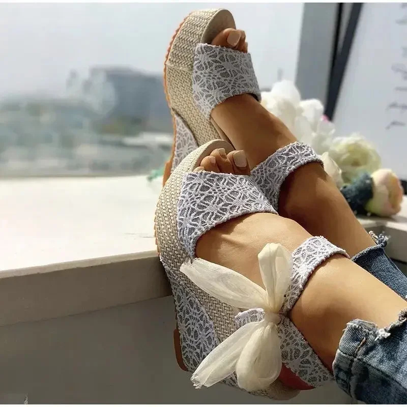 lace casual womens wedge shaped high heels womens shoes summer sandals party platform high heels womens shoes 240605