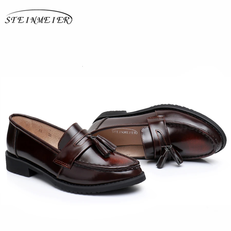 Formal Women Genuine Leather Oxford Flats Round Toe Handmade Flat Vintage Shoes Womens Loafers Spring Summer 2