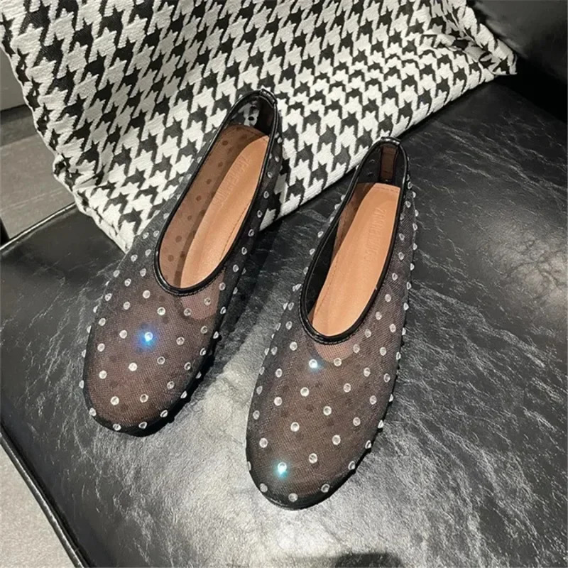 Simple ballet casual walking womens rhie sliding shoes 2024 fashionable mesh flat dance sandals 240605