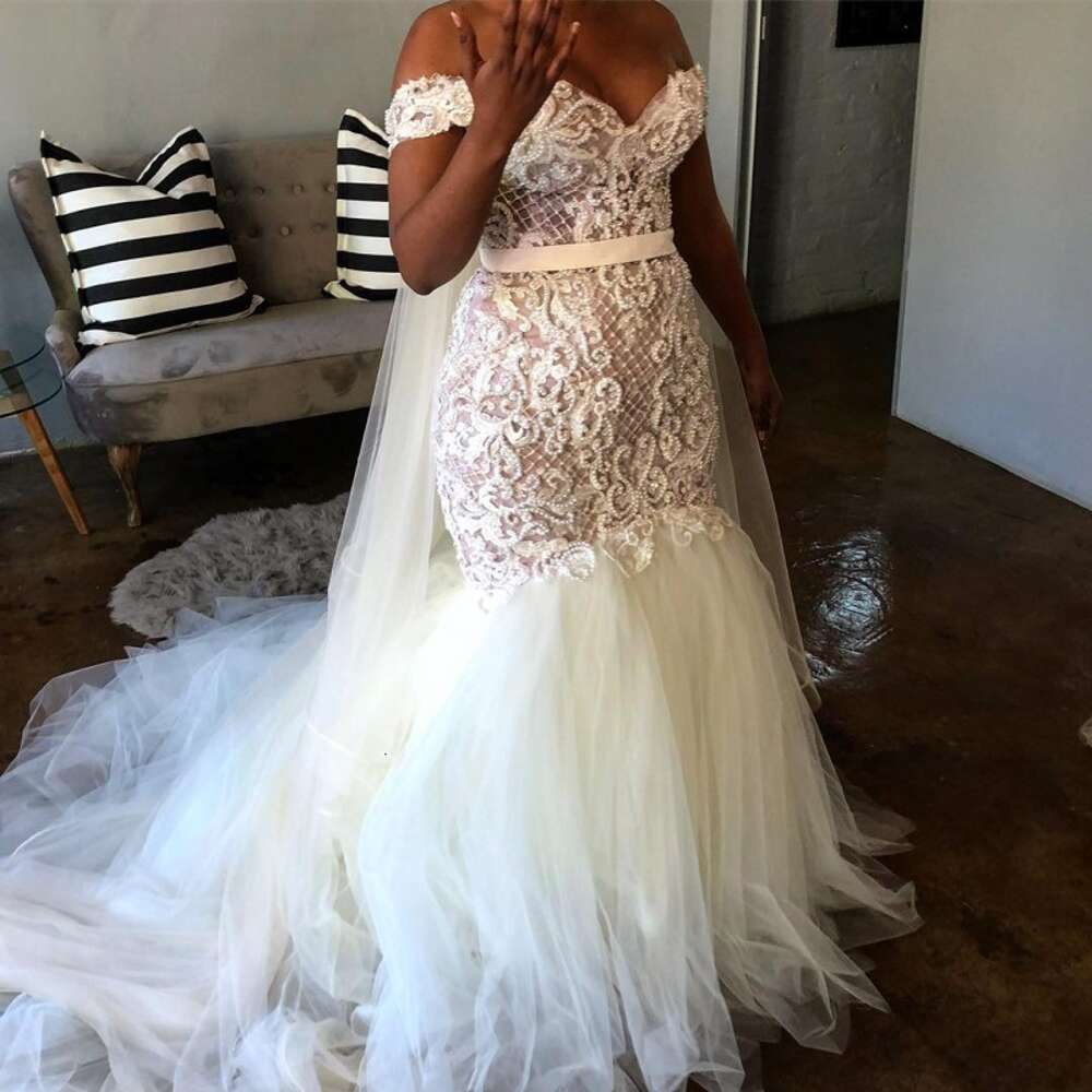 Sweetheart Neck Mermaid Wedding Dresses Lace Appliques Pearl Beads Off The Shoulder Bridal Gown Vestido De Noiva