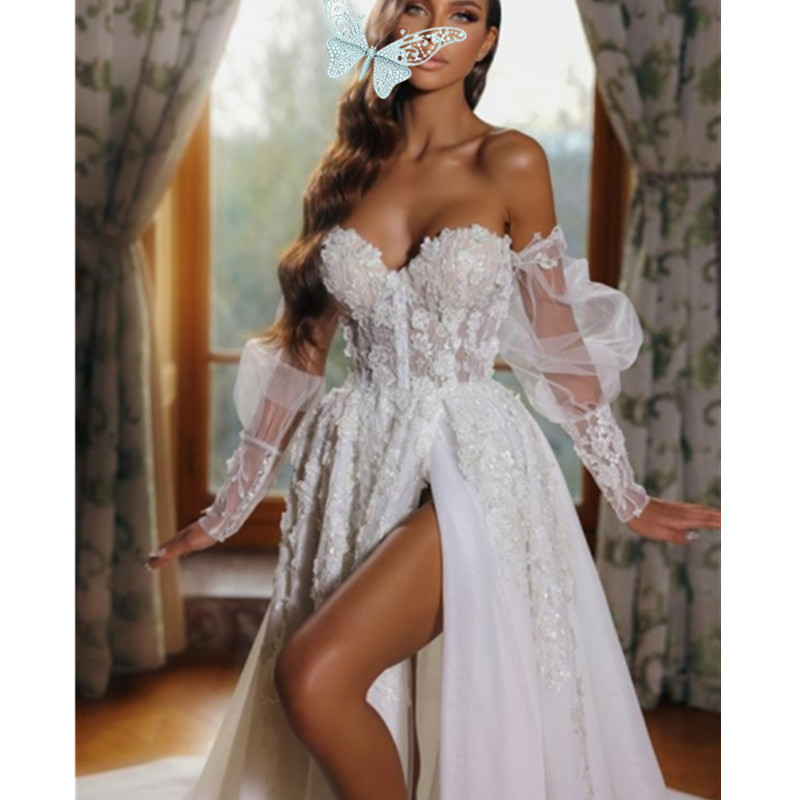 2024African Arabic Plus Size Wedding Dresses Sheer Long Sleeves Beads Pearls Brdial Gowns Illusion Jewel Neck Custom Made Maternity Robes de Mariage F