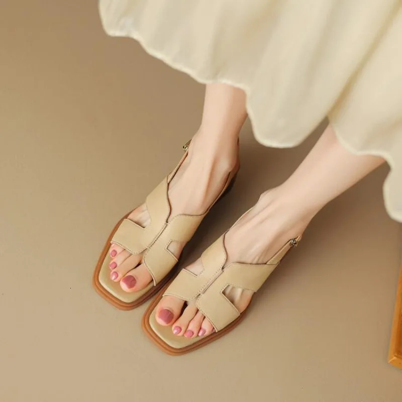 Summer Ladies Retro All-matching Sandals Square Head Casual Chunky Fashion Sandals Shoes 240605