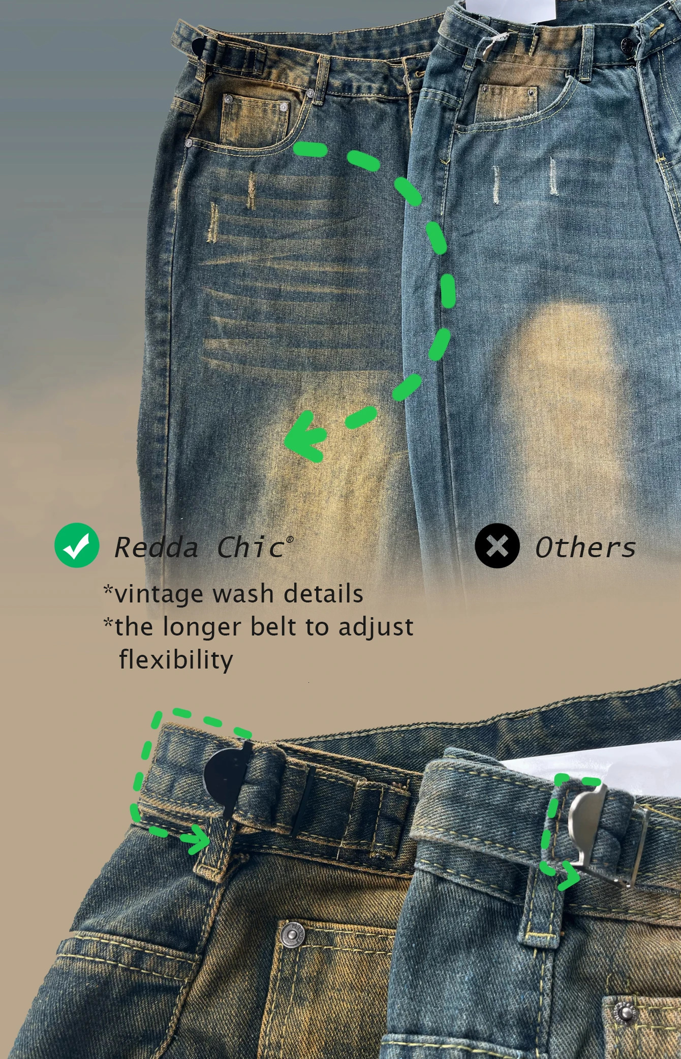 REDDACHiC Big Size Green Wash Skater Men Baggy Jeans Adjust-waist 90s Vintage Y2k Wide Pants Hip Hop Trousers Casual Work Wear 240601