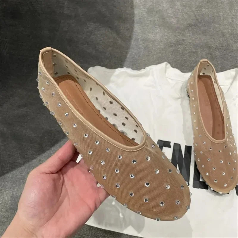 Simple ballet casual walking womens rhie sliding shoes 2024 fashionable mesh flat dance sandals 240605