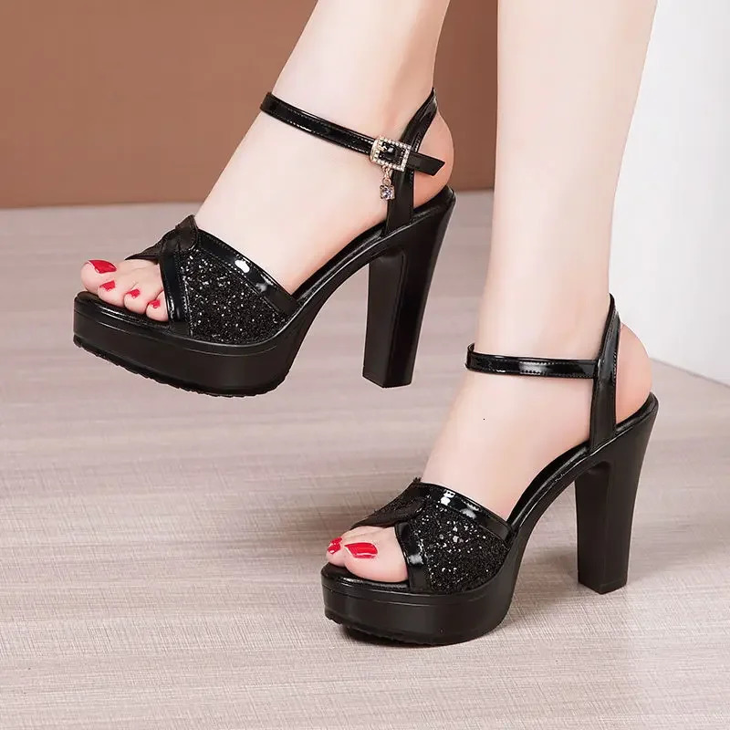 Small size 32-43 white red light wedding shoes womens block high heels sandals 2024 summer platform sandals office model 240605