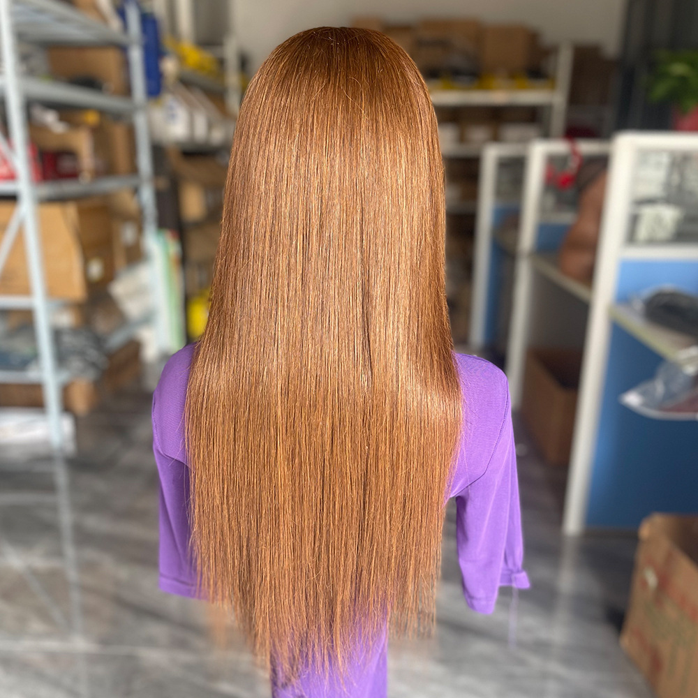 150% Density 13X4 Front Lace Brown Long Smooth Straight Elasticity Gum Free Women Wig Brazilian Virgin Human Hair 16 To 30 Inches