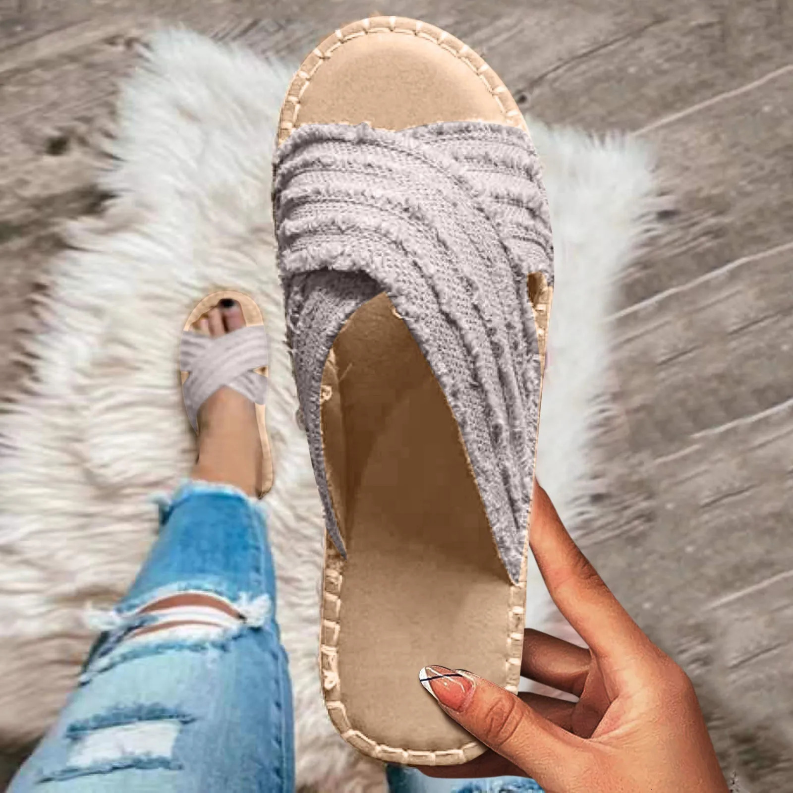 Womens flat sandals grass shoes womens cross fisherman shoes bohemian shoes outdoor thick platform sandals 240605