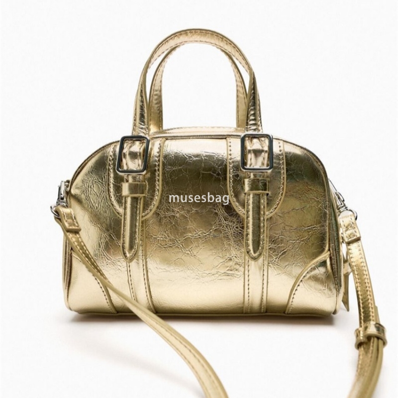 New Single Shoulder Crossbody Women Fashionable Large Capacity Soft Leather Handheld Boston Round Bag 7044
