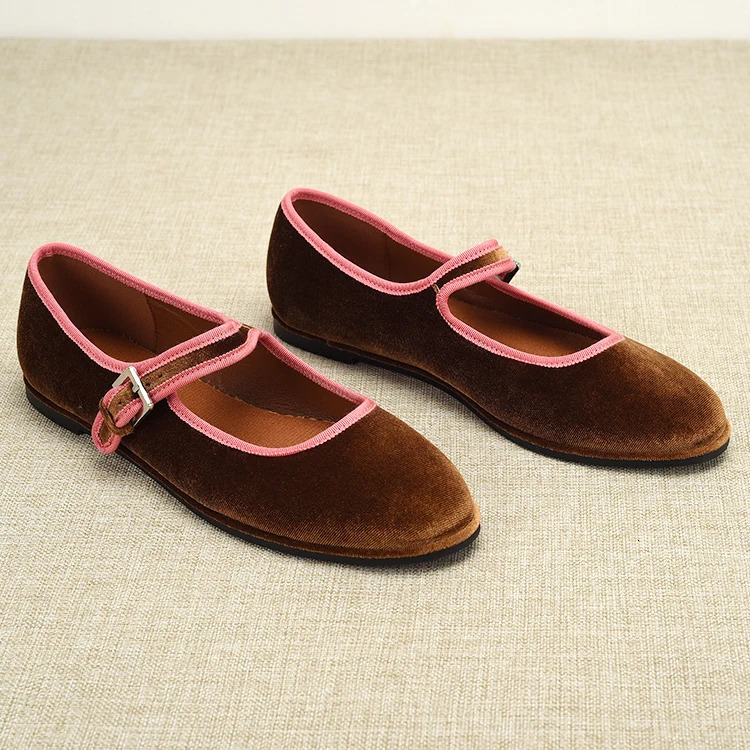 Spanish style Flats Round Toe Womens Shoes Velvet Flats Fashion Mary Jane Shoes Women Shoes Green Blue Brown 240605