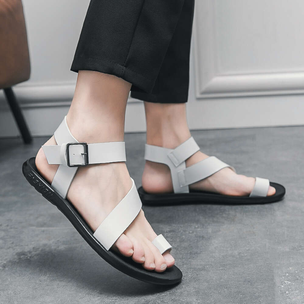 Summer Men Shoes Casual Leather Solid Color Open Toed Slip On Flat Sandals Beach Flip Flops Plus Size Sandalias Hombre Ddmysaturn