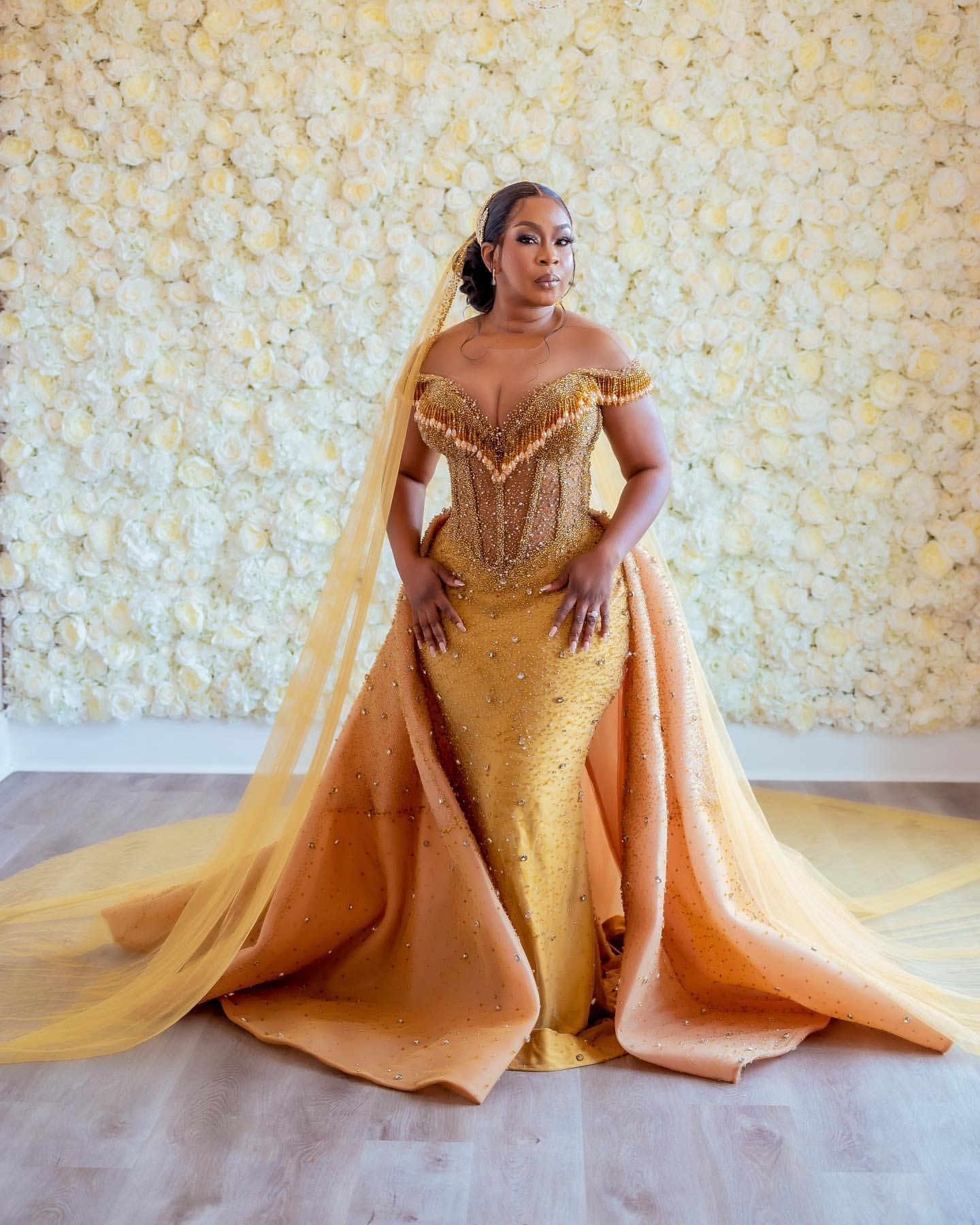 Aso Ebi 2024 Gold Mermaid Prom Dresses Crystals Sequined Detachable Train Evening Party Formal Second Reception Birthday Enagement Thanksgiving Dress 