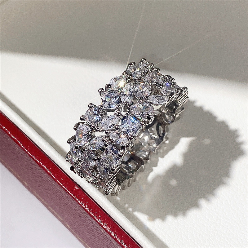 Choucong Brand Wedding Rings Vintage Jewelry Elegant Sterling Sier Fill White Water Drop 5A Cubic Zircon Party Eternity Women Engagement Band Ring Gif