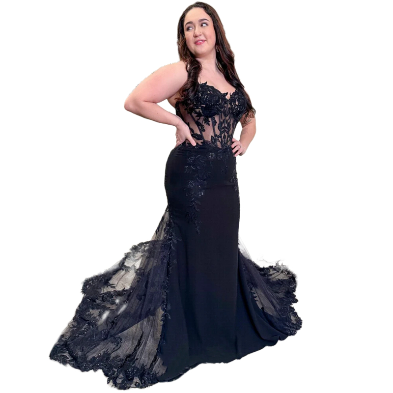 Fish Tail Long Train Boho Mermaid Wedding Dresses Spaghetti Straps Sexy Black Beach Wedding Gowns Lace Appliques Gothic Bridal Vestido De Novia 2024