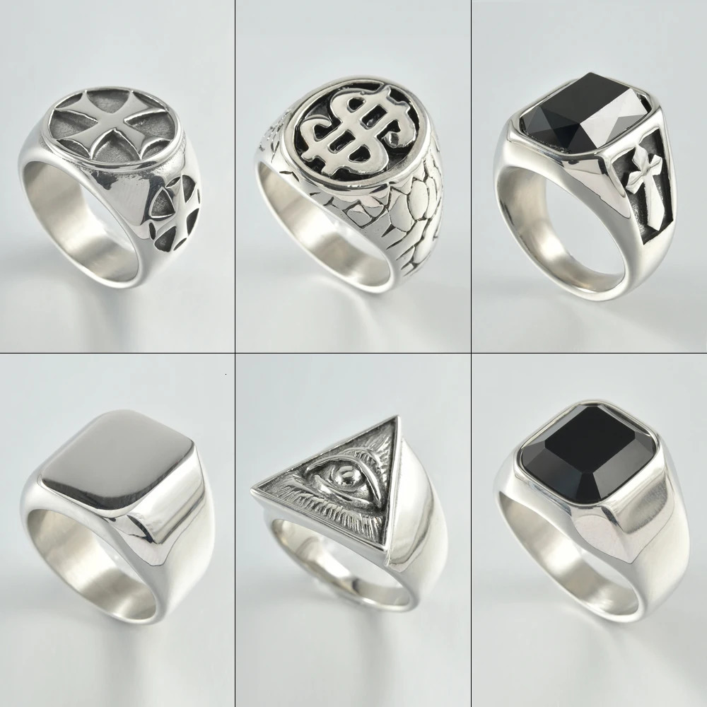 1PC 316L Stainless Steel Metal Glossy Punk Rings for Men Geometric Width Square Finger Fashion Ring Jewelry Accessories 240601