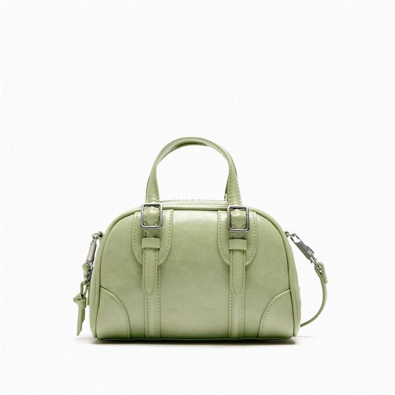 New Single Shoulder Crossbody Women Fashionable Large Capacity Soft Leather Handheld Boston Round Bag 7044