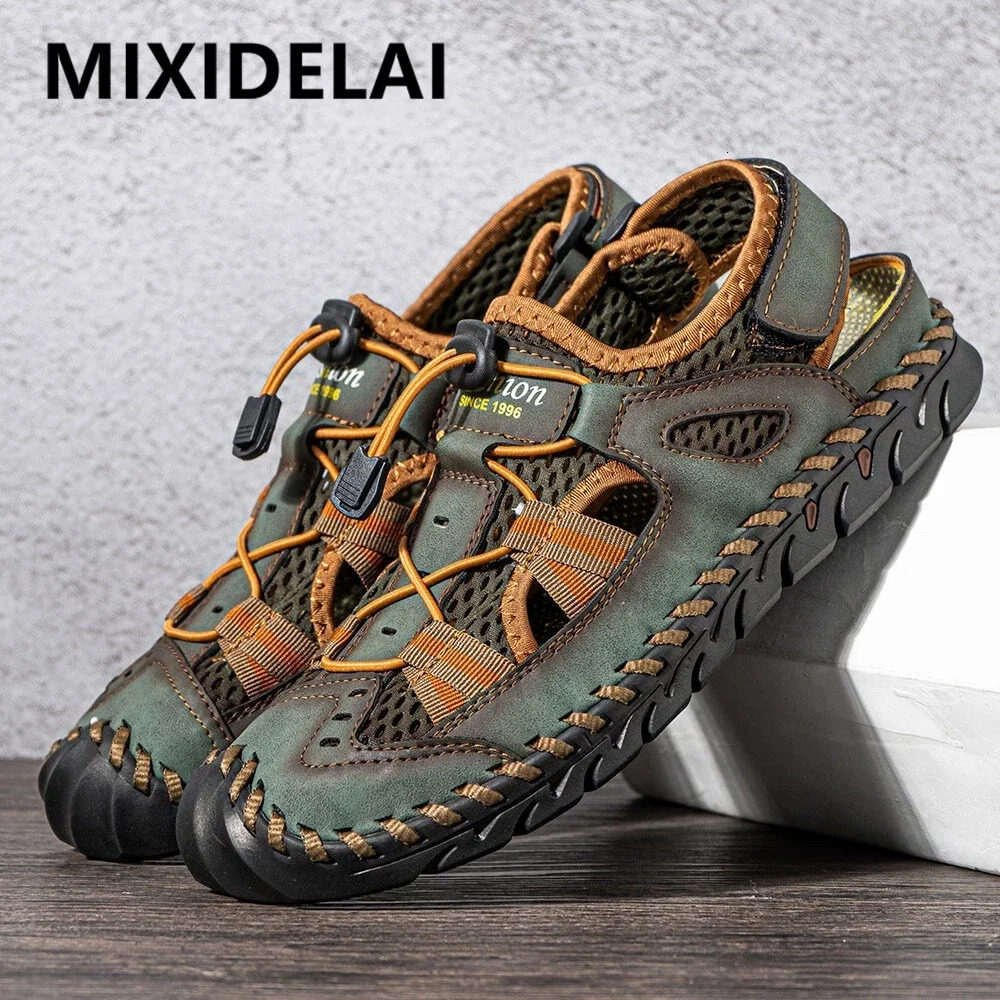 Summer Mens Sandals Outdoor Mesh Sandals Soft Clogs Mens Sandals Slippers Handmade Drop Sandals Roman Outdoor Slippers 240605