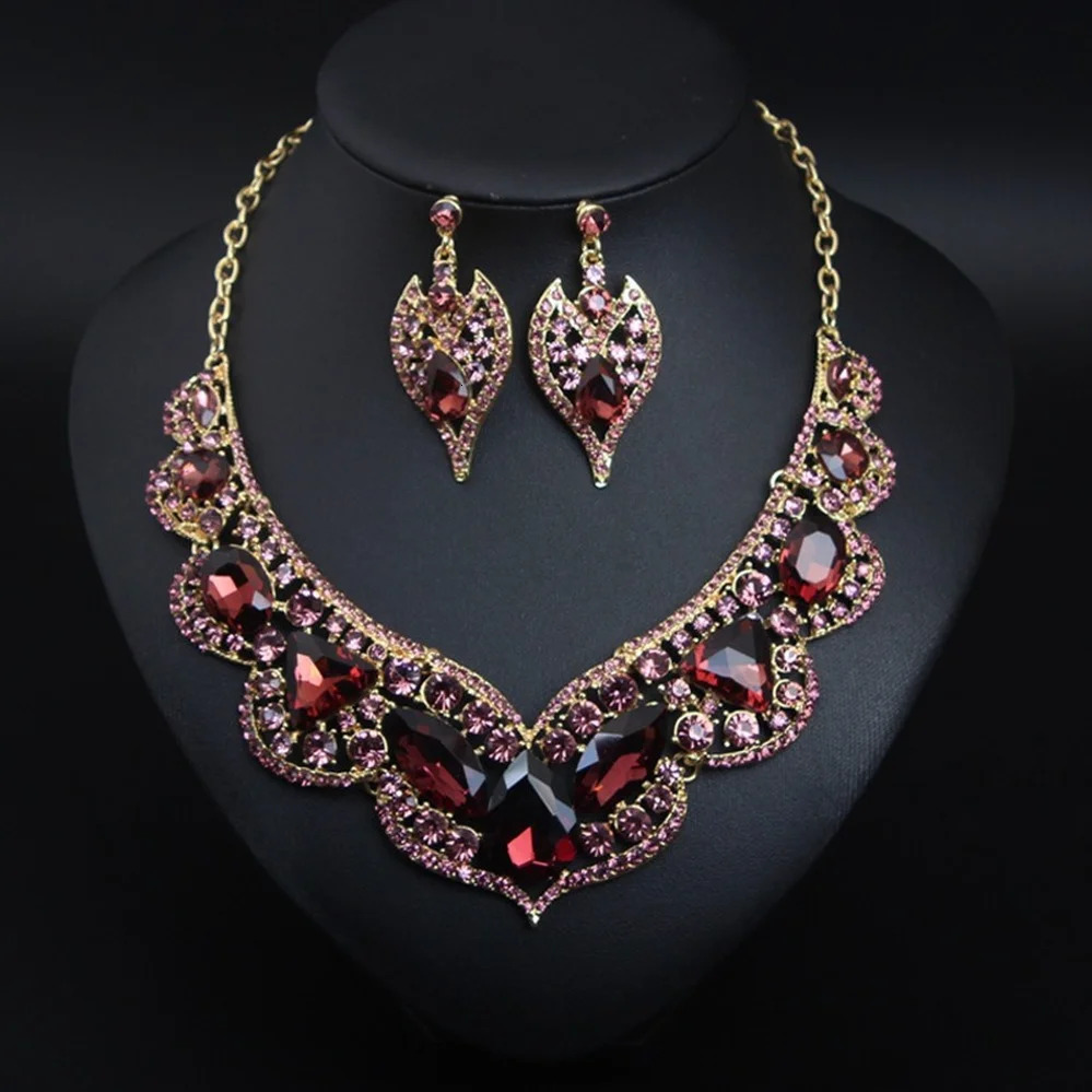 Exaggerated Ruby Clavicle Necklace and Earring for Women Set Fashion Bridal Wedding Jewelry Gemstone Fashion Accessories 240531