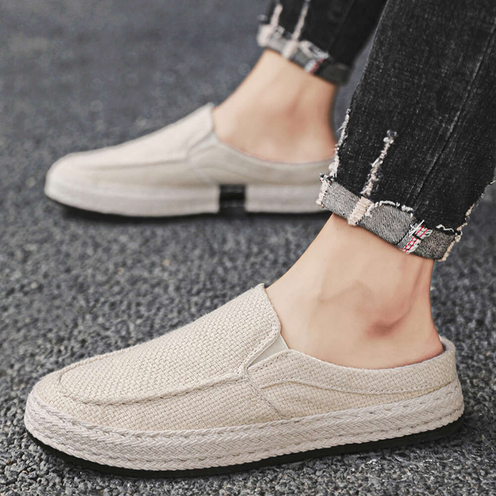 Breathable Fashion Casual Walking Running Sneakers Men Comfortable Non Slip Woven Cloth Lazy Shoes Half Slippers Ddmysaturn