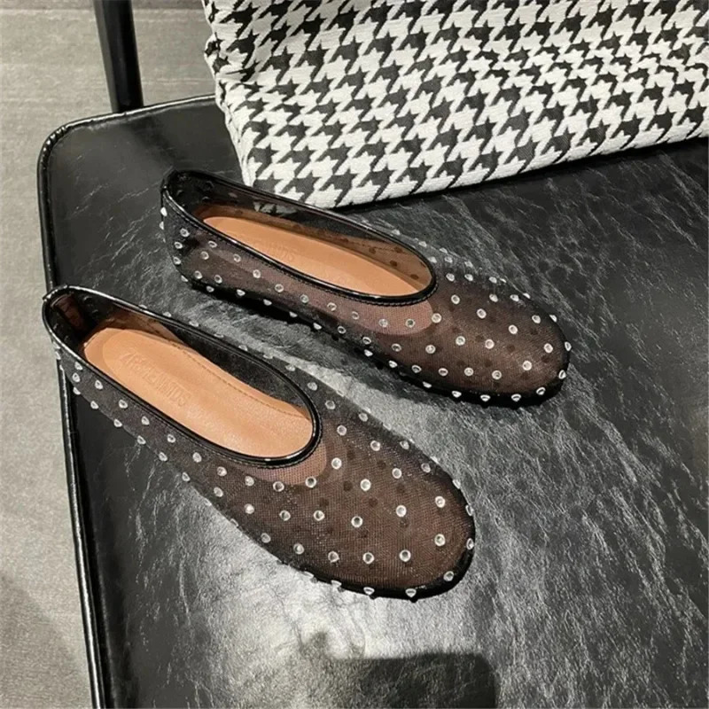 Simple ballet casual walking womens rhie sliding shoes 2024 fashionable mesh flat dance sandals 240605