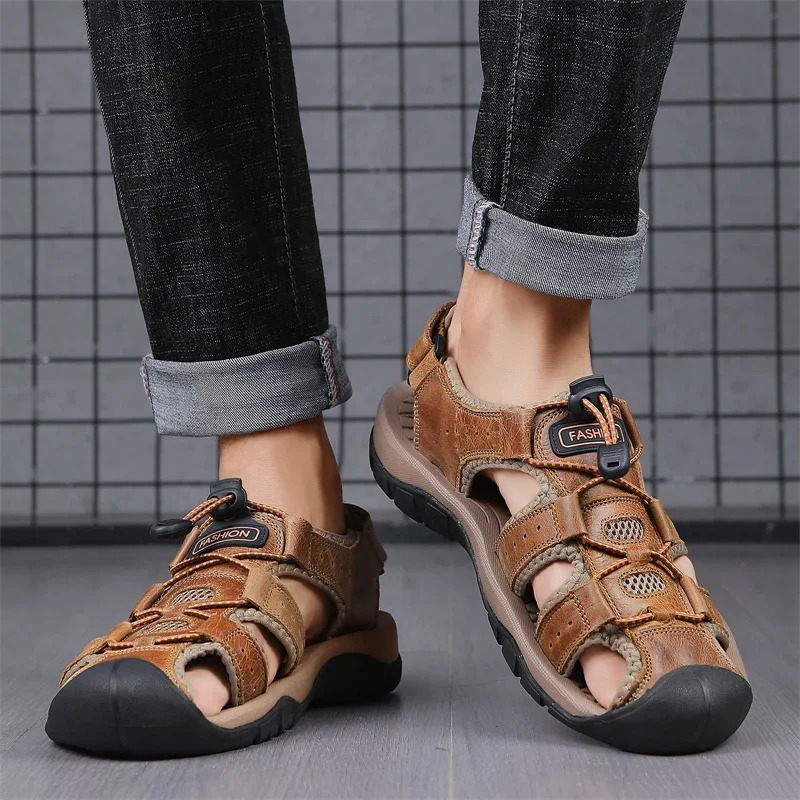 selling summer mens sandals outdoor anti slip mens beach sandals handmade genuine leather mens shoes fashionable mens sports shoes 240605