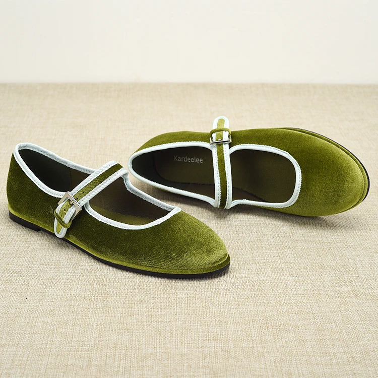 Spanish style Flats Round Toe Womens Shoes Velvet Flats Fashion Mary Jane Shoes Women Shoes Green Blue Brown 240605