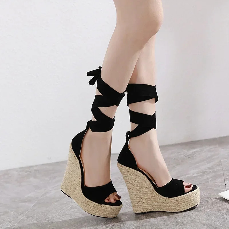 Womens sandals womens sandals solid colored sloping high heels round thick soles added Roman platform 240605
