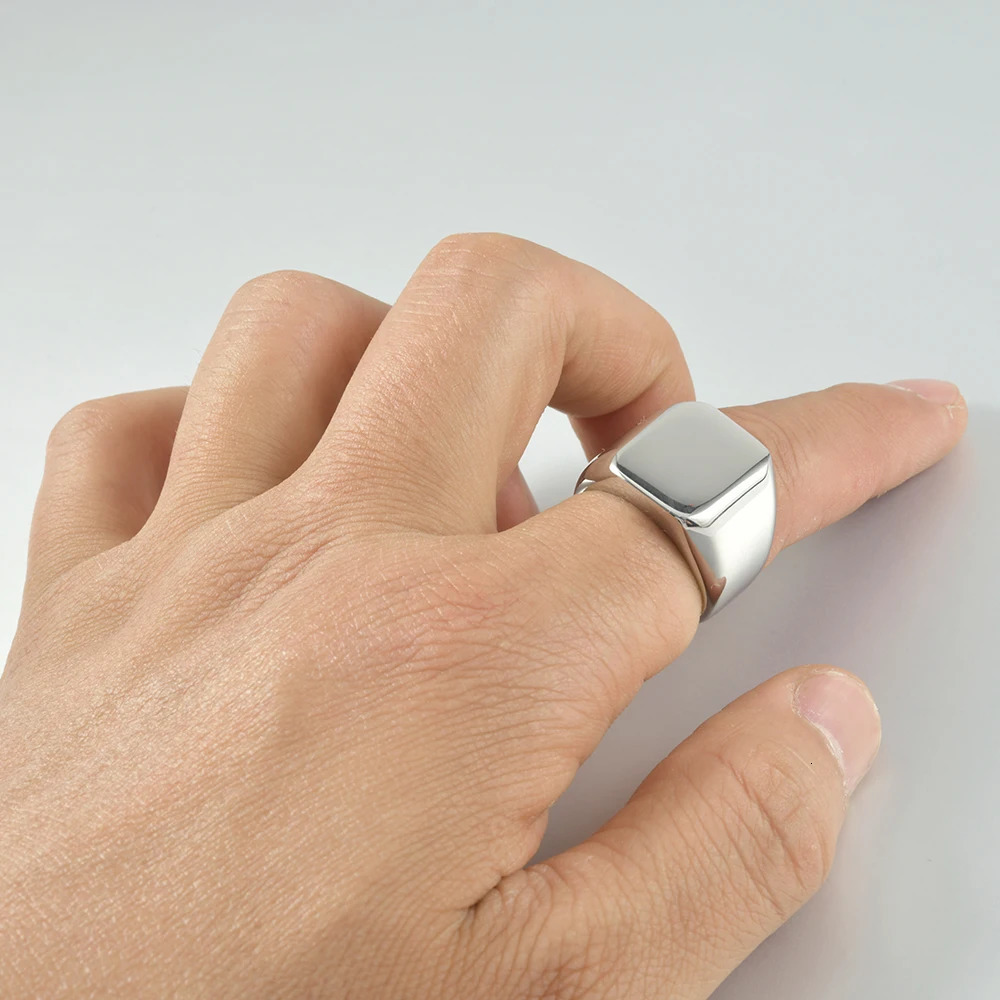1PC 316L Stainless Steel Metal Glossy Punk Rings for Men Geometric Width Square Finger Fashion Ring Jewelry Accessories 240601