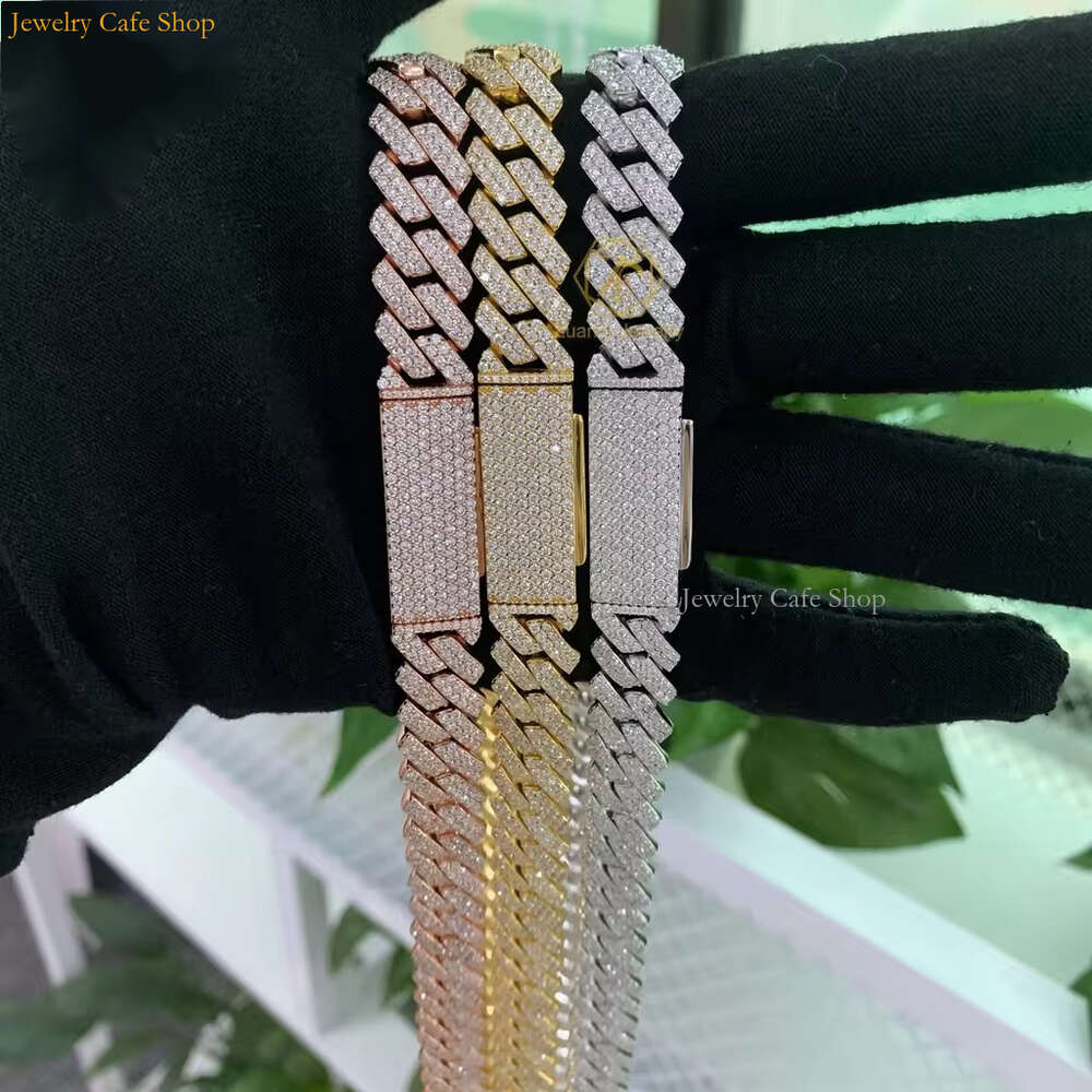 Pendant Necklace Bracelet Hip Hop Style Iced Out Jewelry 10mm 12mm 14mm Width 2 Raws Diamond Sterling Sier VVS Moissanite Cuban Link Chain Designer Ne