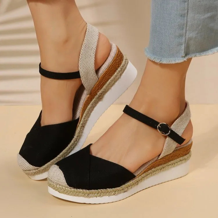 Women Closed Toe Wedge Sandals Women Summer Buckle Strap Gladiator Shoes Woman Fashion Espadrilles Platform Sandalias Mujer 240605