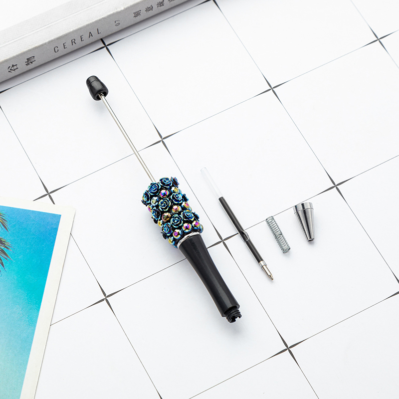 Roses Beadable Pens DIY Beaded Ballpoint Pens Plastic Rotary Ball Pen School Office Supplies