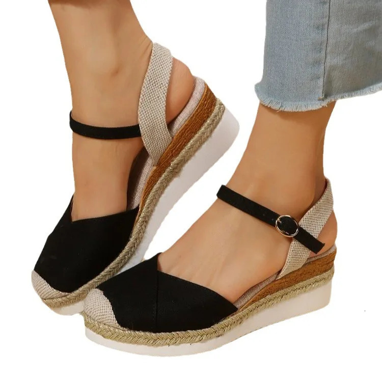 Women Closed Toe Wedge Sandals Women Summer Buckle Strap Gladiator Shoes Woman Fashion Espadrilles Platform Sandalias Mujer 240605