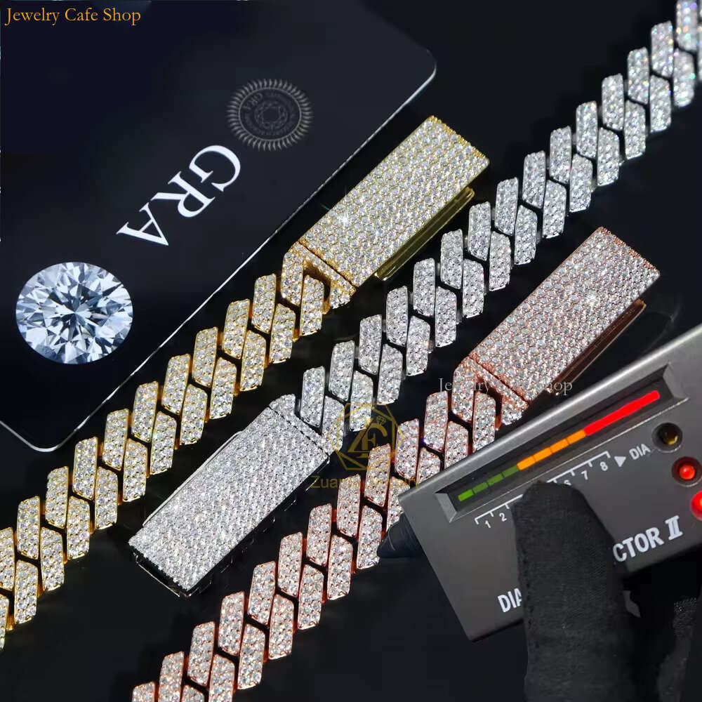 Pendant Necklace Bracelet Hip Hop Style Iced Out Jewelry 10mm 12mm 14mm Width 2 Raws Diamond Sterling Sier VVS Moissanite Cuban Link Chain Designer Ne