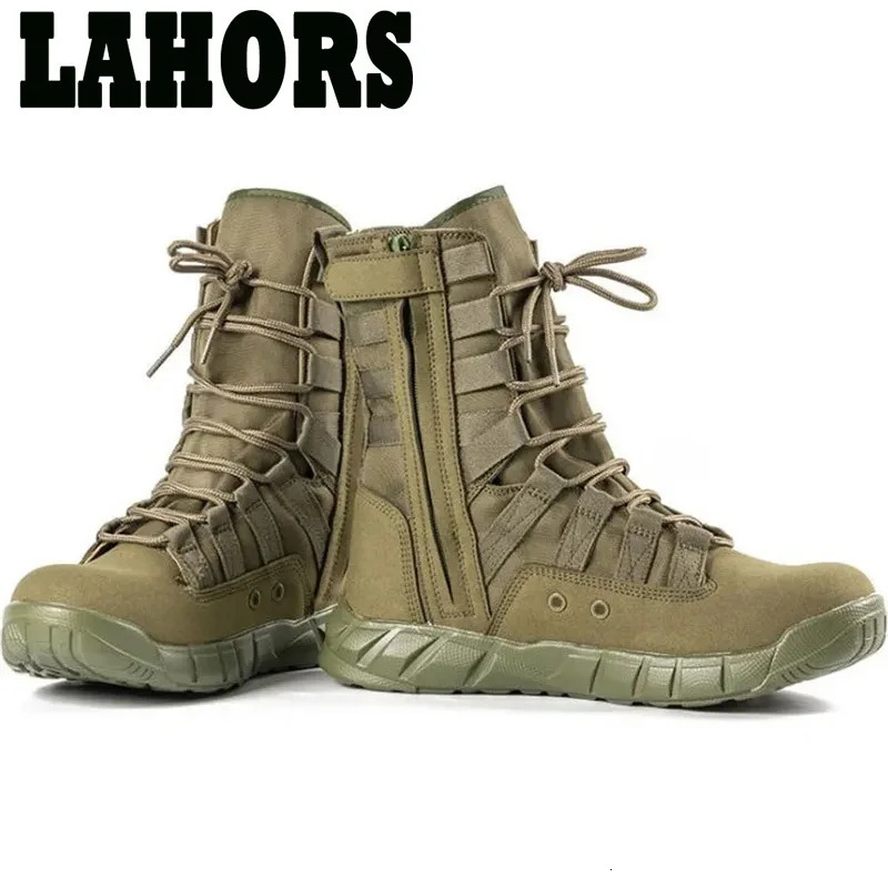 Free delivery of LAHORS light military tactical combat boots mens outdoor hiking desert army shoes breathable mens ankle boots 240605