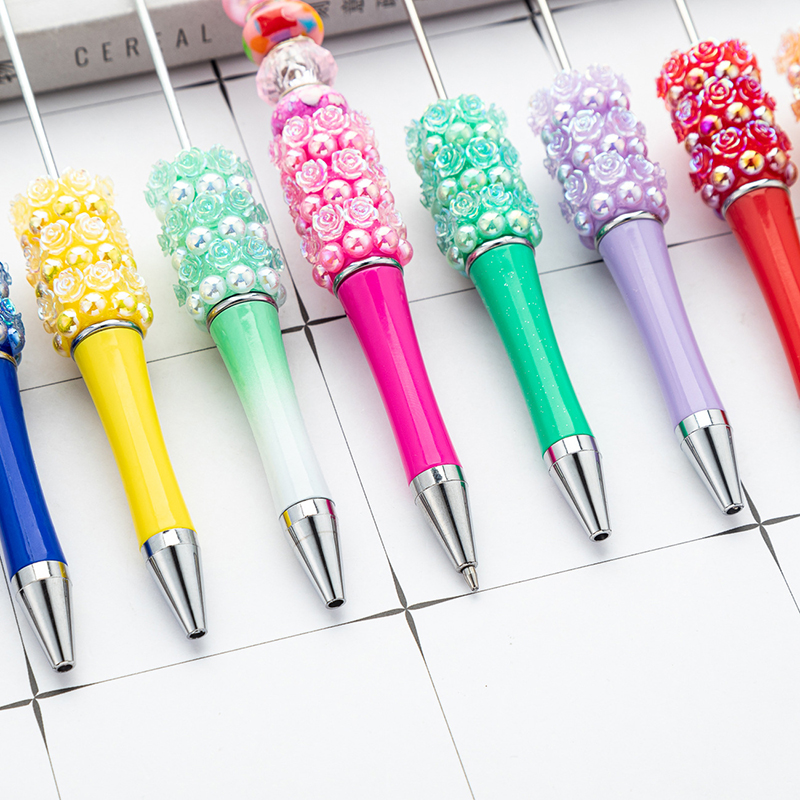 Roses Beadable Pens DIY Beaded Ballpoint Pens Plastic Rotary Ball Pen School Office Supplies