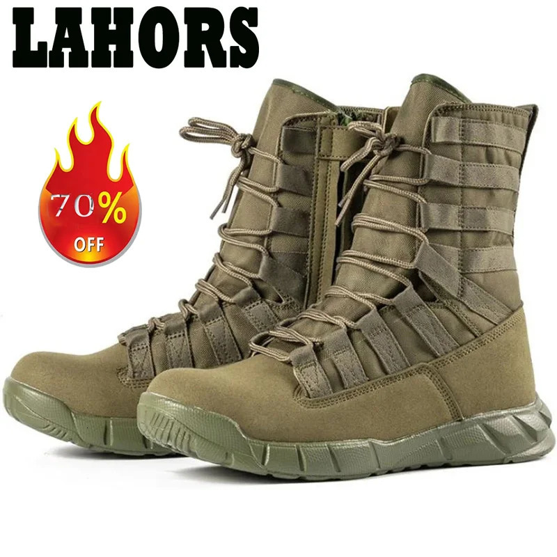 Free delivery of LAHORS light military tactical combat boots mens outdoor hiking desert army shoes breathable mens ankle boots 240605