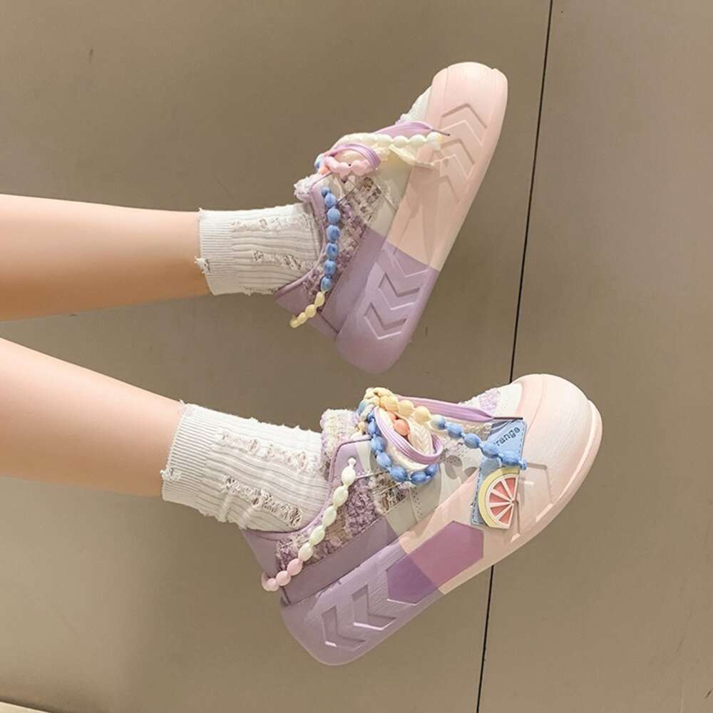 5CM Ladies on Sale Fashion Kawaii Round Toe Lace Up Women's Vulcanized Shoes Spring Flat Outdoor Breathable Women Sneakers 0e020