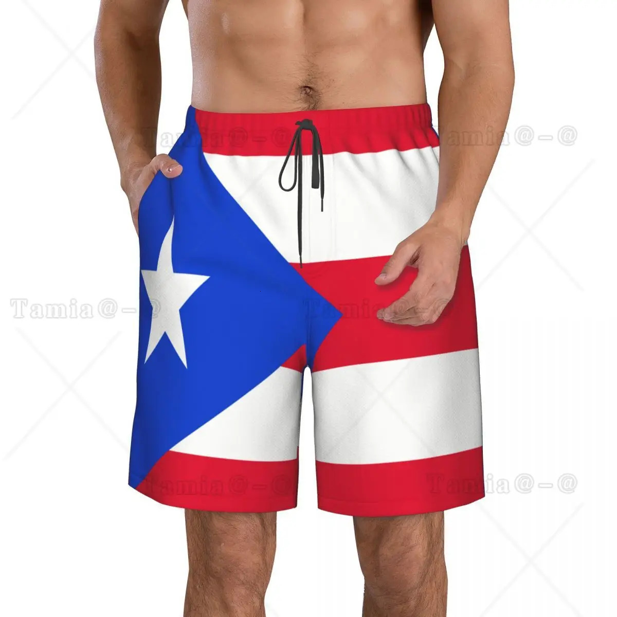 Mens Swimwear Swim Shorts Trunks Puerto Rico Flag Beach Board Swimming Swimsuits Running Sports Surffing shorts 240601