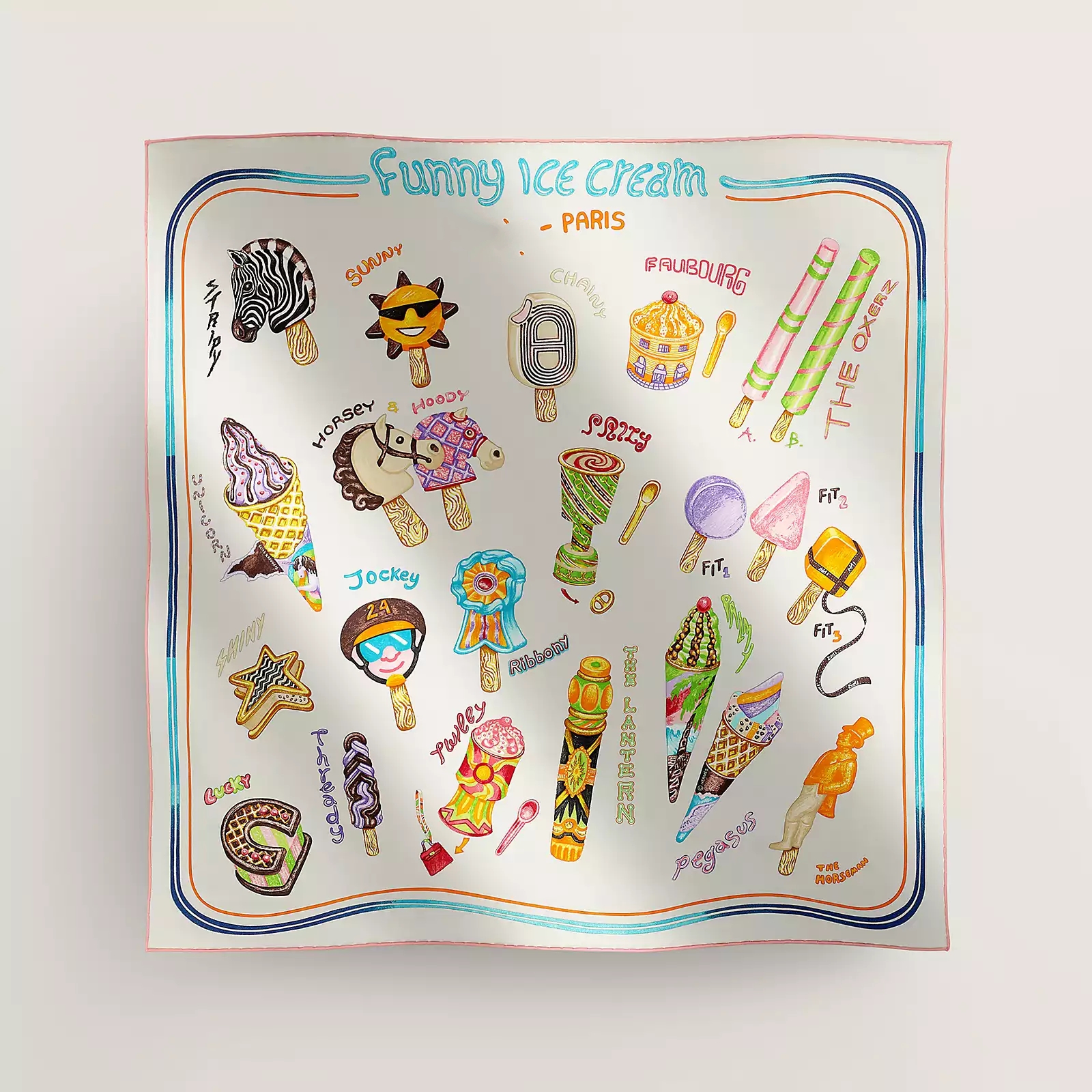 Top brand VDesigner Silk scarf High quality square scarf Women ring headband Monogram pattern Top Brand H letters Classic Luxury funny ice cream scarf