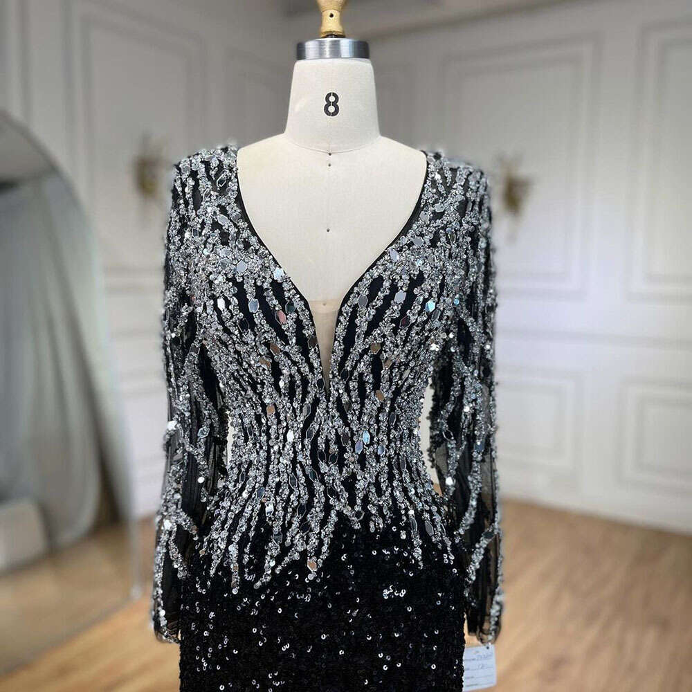 Serene Hill Arabic Black Elegant Mermaid Beaded Evening Dresses Gowns for Women specialParty 2025 LA72220