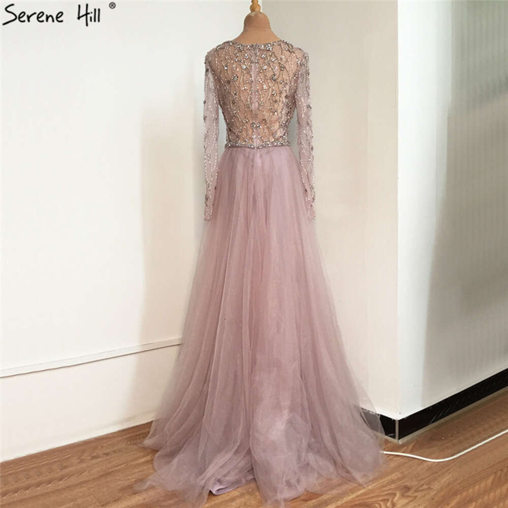 Lilac Long Sleeves Evening Dresses 2024 Dubai Elegant Dia Mermaid Beaded Formal Dress Serene Hill LA70341