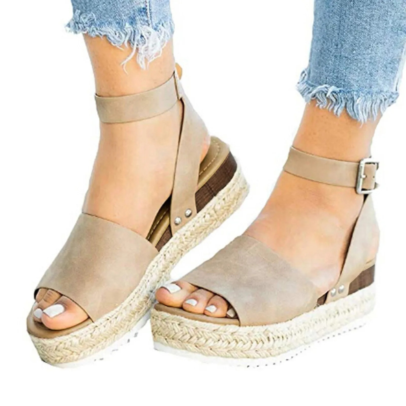 Womens Fashion Casual Wedge Shoes Thick Platform Peep Toe Sandals Womens Strap Sandals Outdoor Womens Grass Shoes 240605