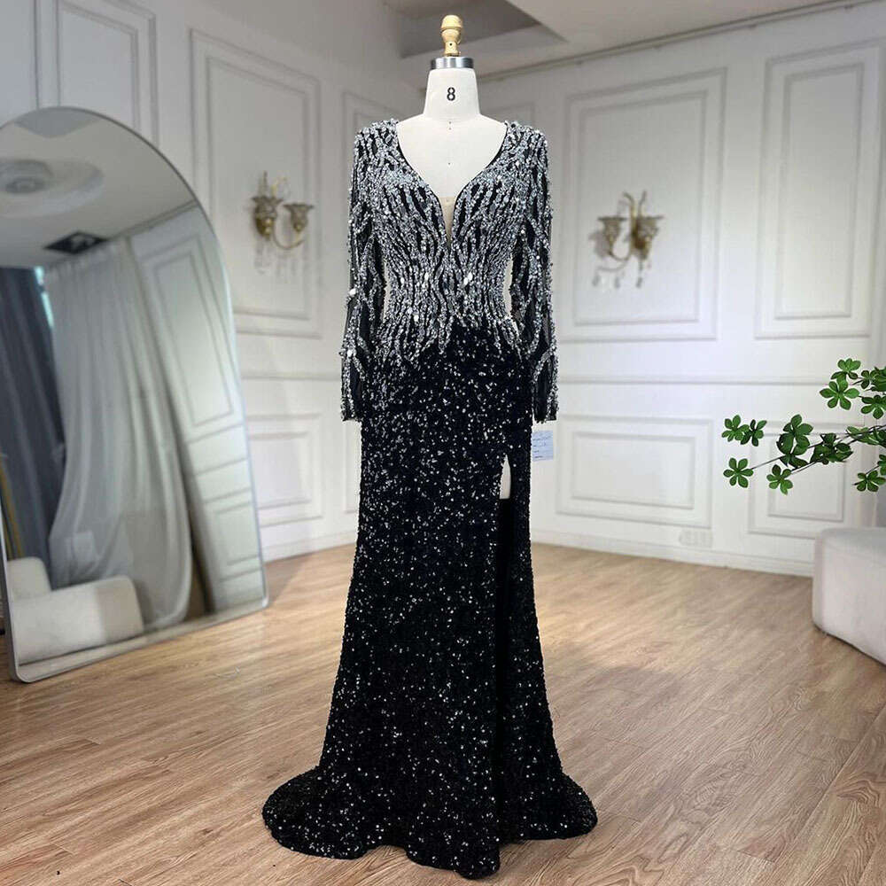 Serene Hill Arabic Black Elegant Mermaid Beaded Evening Dresses Gowns for Women specialParty 2025 LA72220